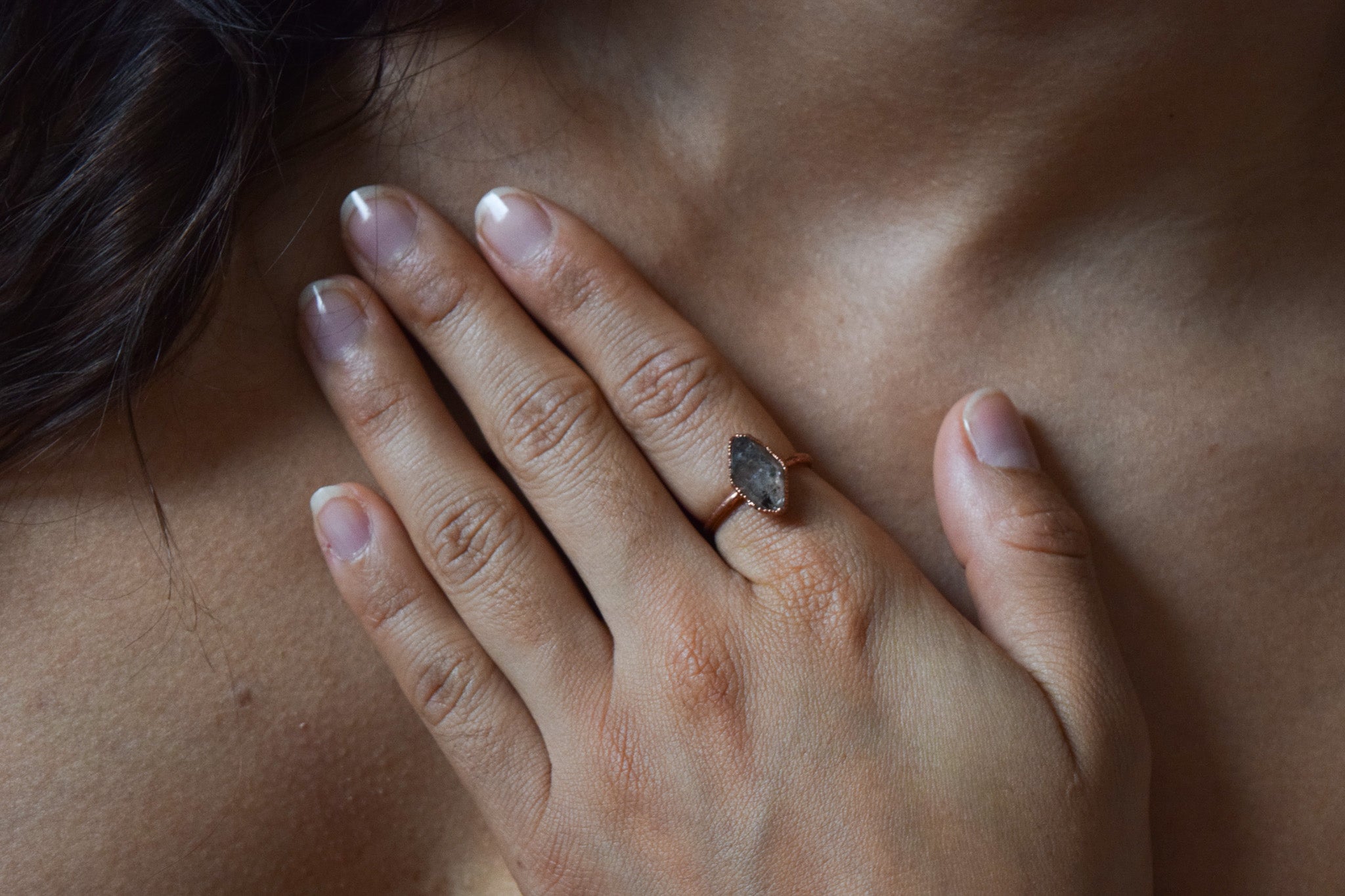 Newest Herkimer Diamond Electroformed Ring | Doubled Terminated | Crown Chakra