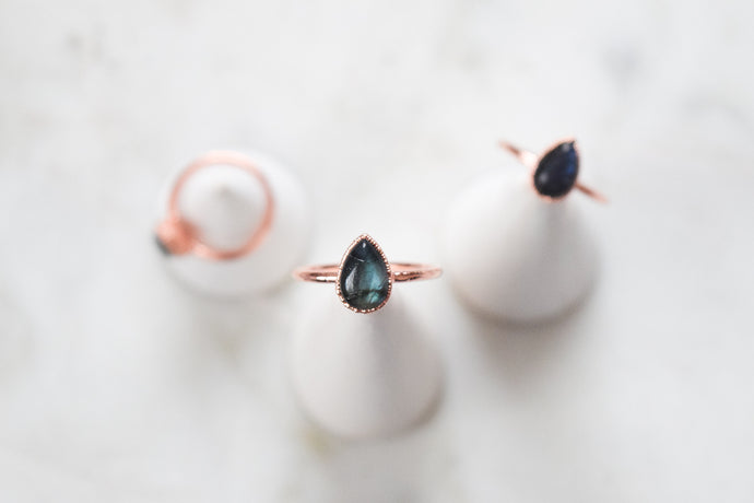 Labradorite Tear Drop Ring